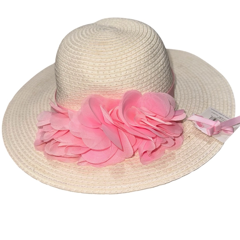 Mud Pie Beige Hat with Pink Petals